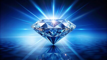 Wall Mural - Shiny diamond on blue background symbolizing wealth and luxury, diamond, blue, background, glamor, precious, jewelry, polished