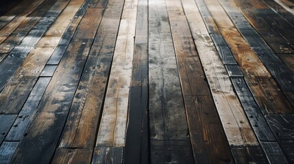 Canvas Print - An old wooden floor with a mix of dark and light planks, adding depth and interest to the space.