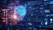 © keetazalay - An artificial intelligence and machine learning infrastructure concept featuring a digital interface displaying complex algorithms and data visualizations, the interface is being used by researchers
