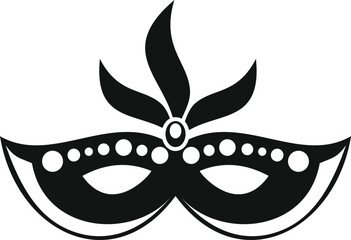 Poster - Simple black and white icon of a mardi gras mask with feathers and jewels