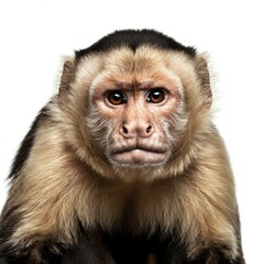 Capuchin monkey collection, sitting and portrait, isolated on a white background