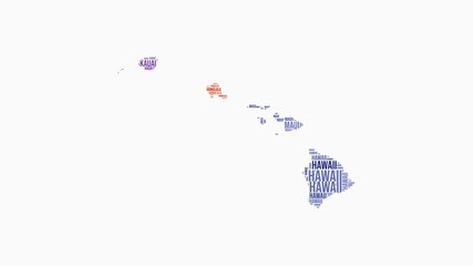 Wall Mural - Hawaii counties word cloud animation. State logo animated video. Hawaii colored text cloud. Counties typography style motion graphics. Trending video.