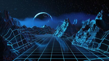 Wall Mural - Cyberpunk Mountain Landscape