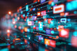 © Mala - Dynamic Digital Interface with Colorful Icons and Data Streams Representing Modern Technology and Connectivity