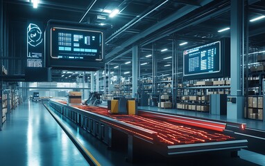 Leinwandbilder - Detailed Shot of Advanced Machinery Sorting Packages in Global Fulfillment Center