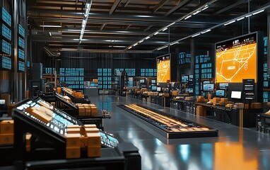 Leinwandbilder - Detailed Shot of Advanced Machinery Sorting Packages in Global Fulfillment Center