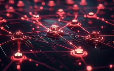 Leinwandbilder - Futuristic Network Diagram Showing Interconnected Servers with Advanced Security