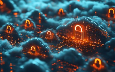 Leinwandbilder - Detailed Shot of Cloud Data Encryption with Secure Protocols in Digital Environment