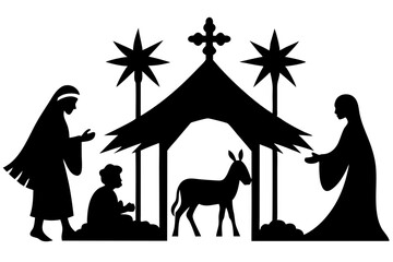 Wall Mural - 

Nativity Scene Silhouette, Christmas, Nativity Christmas Scene vector illustration

