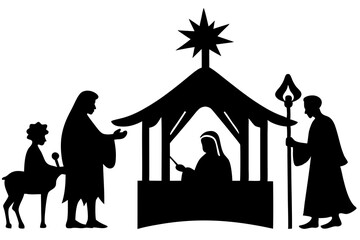 Wall Mural - 

Nativity Scene Silhouette, Christmas, Nativity Christmas Scene vector illustration

