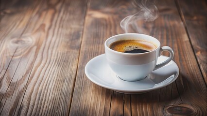 Steaming hot americano coffee in a white cup on a rustic wooden table , espresso, beverage, caffeine, morning, drink