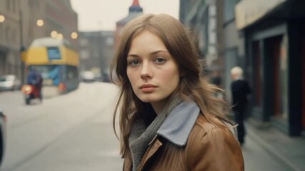 Canvas Print - 1970s woman serious face on a street