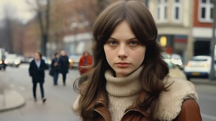 Poster - 1970s woman serious face on a street