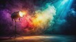 © sarinya - Vintage spotlight shining through colorful smoke in dark studio setting , vintage, spotlight, colorful, smoke, dark