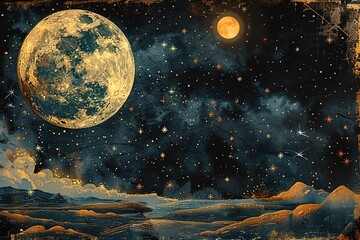 Wall Mural - a painting of a moon and stars in the sky
