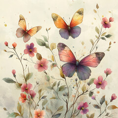 Wall Mural - watercolor butterflies