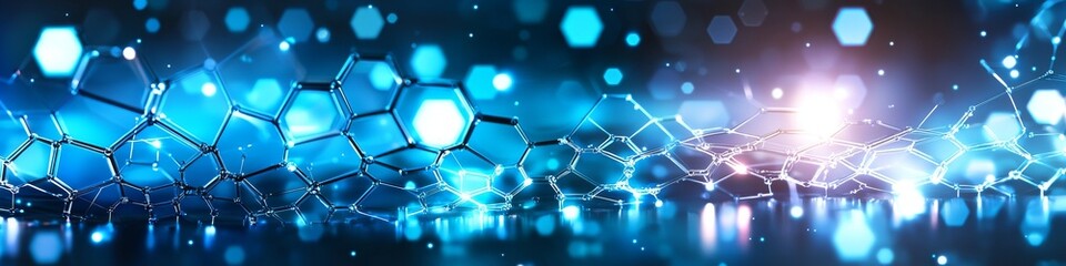 Wall Mural - a dark blue abstract technology background with geometric shapes and bokeh blur.