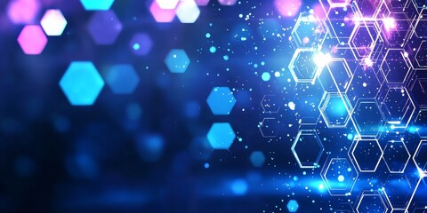 Wall Mural - a dark blue abstract technology background with geometric shapes and bokeh blur.