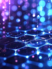Wall Mural - a dark blue abstract technology background with geometric shapes and bokeh blur.