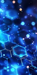Wall Mural - a dark blue abstract technology background with geometric shapes and bokeh blur.