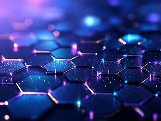 Wall Mural - a dark blue abstract technology background with geometric shapes and bokeh blur.