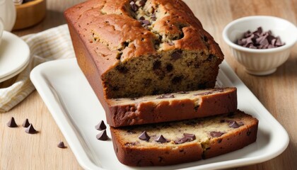 Wall Mural -  Deliciously moist chocolate chip banana bread ready to be enjoyed