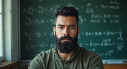 Equation of Intellect, Bearded professor before mathematical tapestry