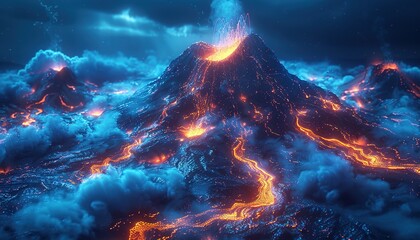 Poster - Abstract digital volcano with smoke and lava