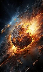 Wall Mural - Meteor approaching Earth in space