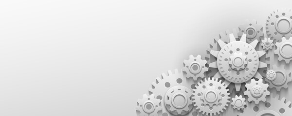 Wall Mural - technology image, concept, gear, cog, white background, advertising media banner design