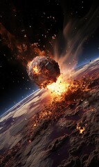 Canvas Print - Meteor approaching Earth in space