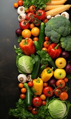 Sticker - food top view vegetables isolated on marble kitchen worktop