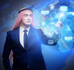 Canvas Print - Arab man in cloud computing concept