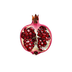 Canvas Print - Ripe pomegranate fruit cut open to reveal juicy red seeds, isolated on black.