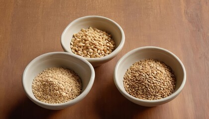 Sticker -  Organic grains in white bowls on wooden table