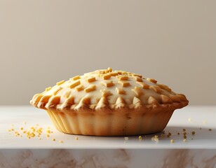 pie with a golden crust on a soft, neutral background, symbolizing homemade baked goods