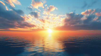 Wall Mural - beautiful dramatic sunset over sea sunlight blue sky sea level landscape