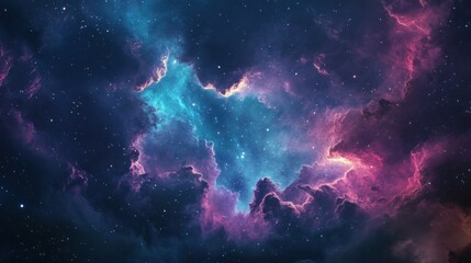 Wall Mural - Colorful cosmic nebula with swirling clouds of blue, purple, and pink hues in deep space.