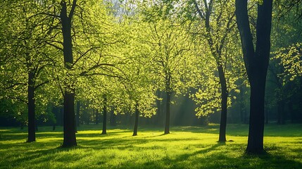 Sticker - Sunlight Filtering Through Trees in a Lush Green Forest