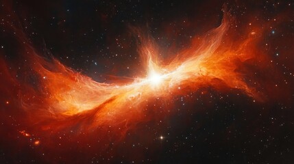 Wall Mural - Fiery cosmic nebula with glowing orange and red clouds in the depths of space.