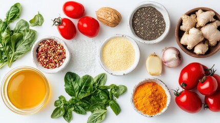 Poster - Fresh health food ingredients laid out over white, close up