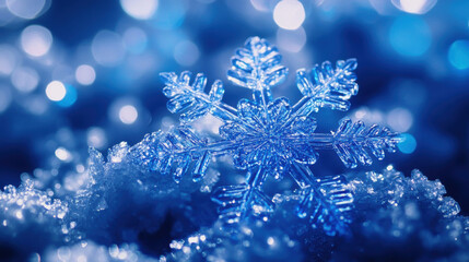 Wall Mural - Blue snowflakes background with bokeh light for graphic design or wallpaper.