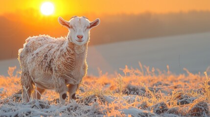 Wall Mural - Beautiful goat in the middle of grass field, look awesome in the middle of the day, 