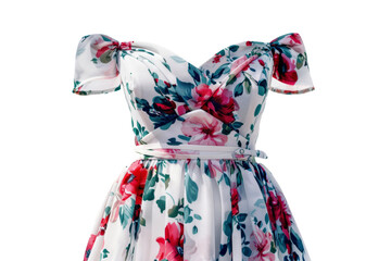 elegant floral dress with off-the-shoulder design, perfect for summer events and casual outings. vib