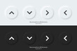 © S and V Design - Arrow sign icon. Up down left right sign. A set of round buttons with symbols. 3D icon in trendy neumorphic style for apps and websites. UI UX elements. Vector illustration.