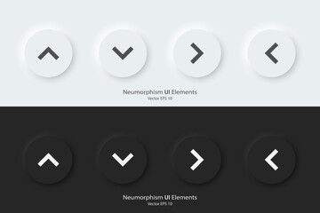 Poster - Arrow sign icon. Up down left right sign. A set of round buttons with symbols. 3D icon in trendy neumorphic style for apps and websites. UI UX elements. Vector illustration.