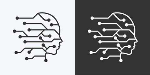 Fototapete - Human head tech with line circuit icon. line icon isolated on  background. Artificial intelligence technology concept. Vector illustration.