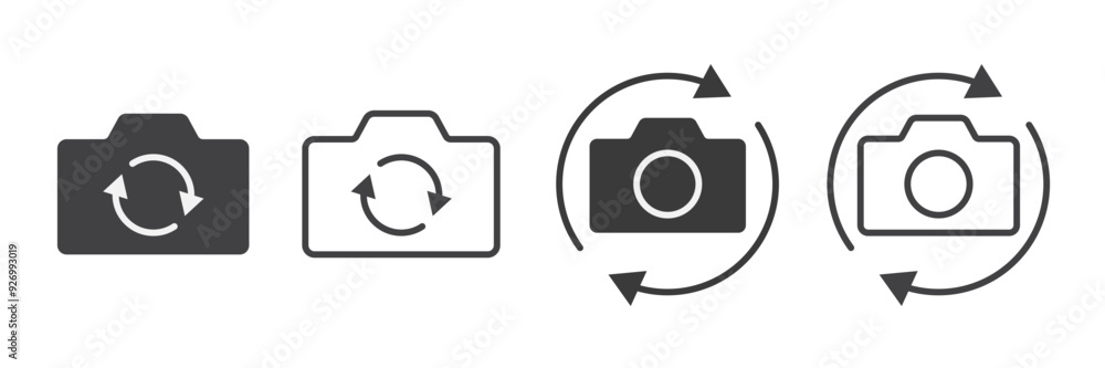 Flip and switch the camera icon. Flat and line icons isolated on white ...