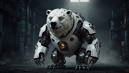 Wall Mural - illustration of a giant white bear monster robot