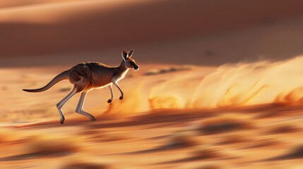 Sticker - a kangaroo is running in the desert